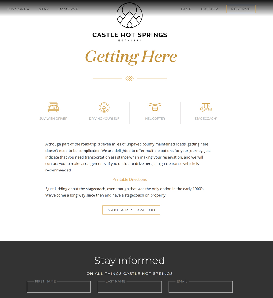 Castle Hot Springs Custom Web Page